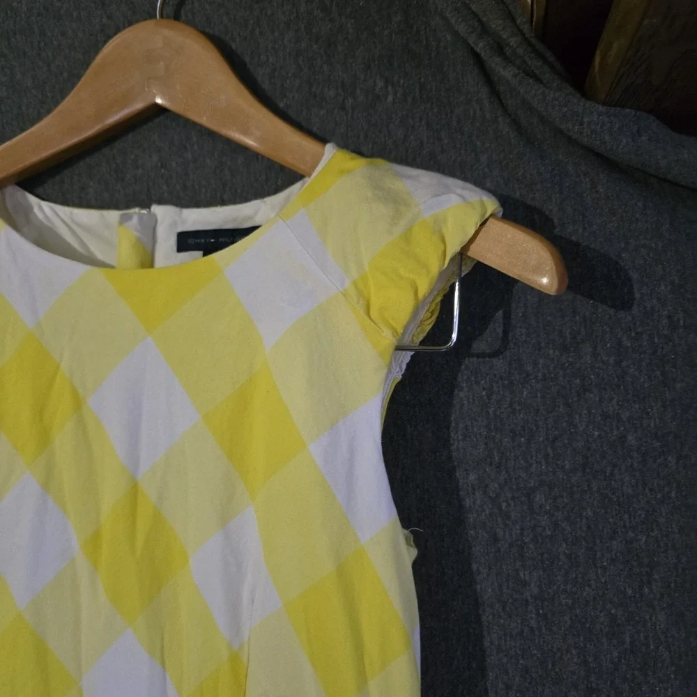 Tommy Hilfiger Kids Yellow White Gingham Plaid Sleeveless Dress Size 16 - Picture 4 of 7